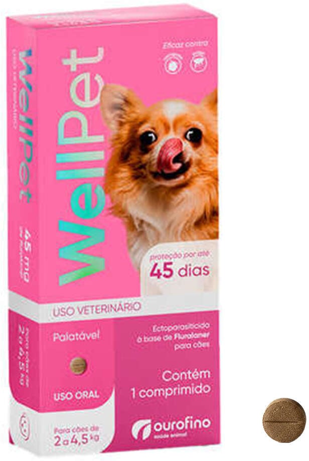 Antipulgas e Carrapatos WellPet 45 mg para Cães de 2 a 4,5Kg - 1 Comprimido