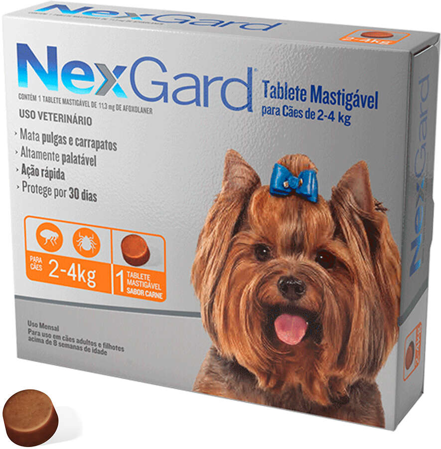 Antipulgas e Carrapatos NexGard 11,3 mg para Cães de 2 a 4Kg - 1 Comprimido