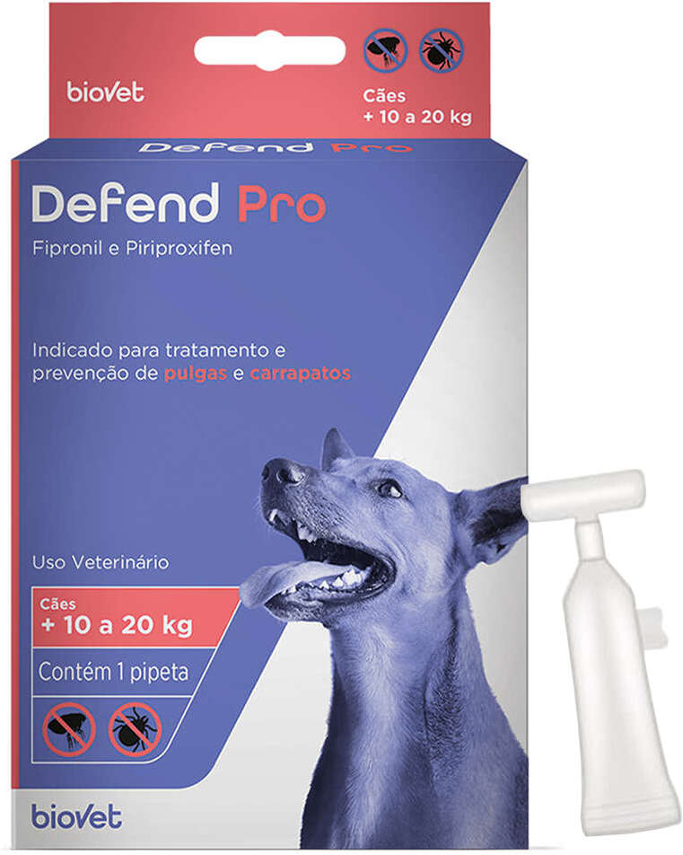 Antipulgas e Carrapatos Biovet Defend Pro para Cães de 10 a 20Kg - 1 Pipeta