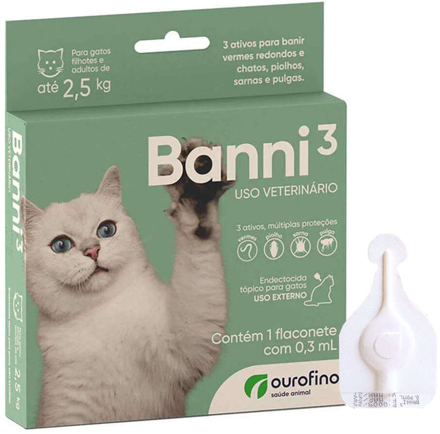 Antipulgas Banni 3 40 mg para Gatos até 2,5Kg - 1 Pipeta