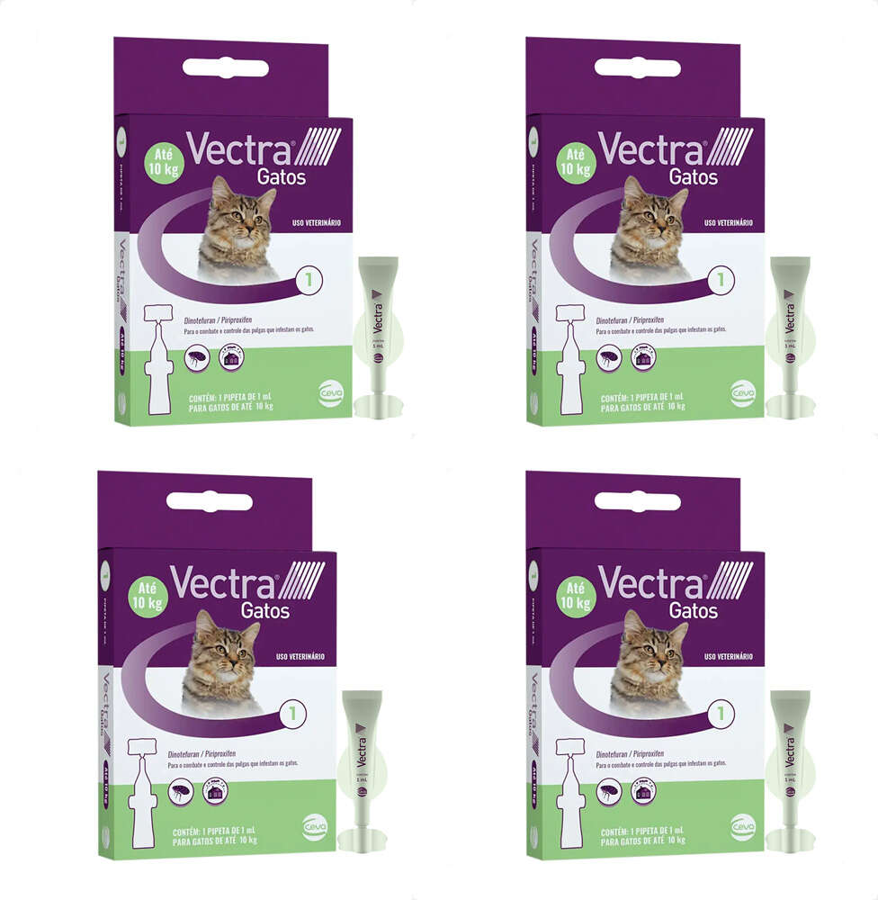 Kit Antipulgas Ceva Vectra para Gatos até 10Kg - 4 Caixas (4 Pipetas)