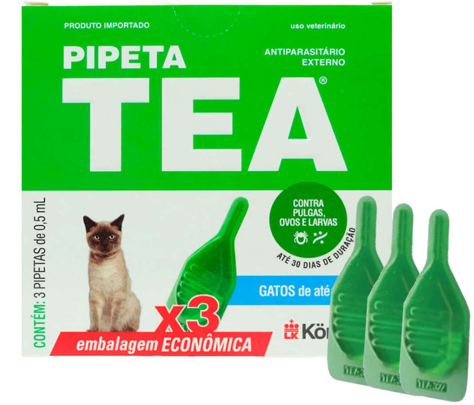 Antiparasitário Externo TEA Pipeta Até 4Kg 0,5 mL para Gatos - 3 Pipetas