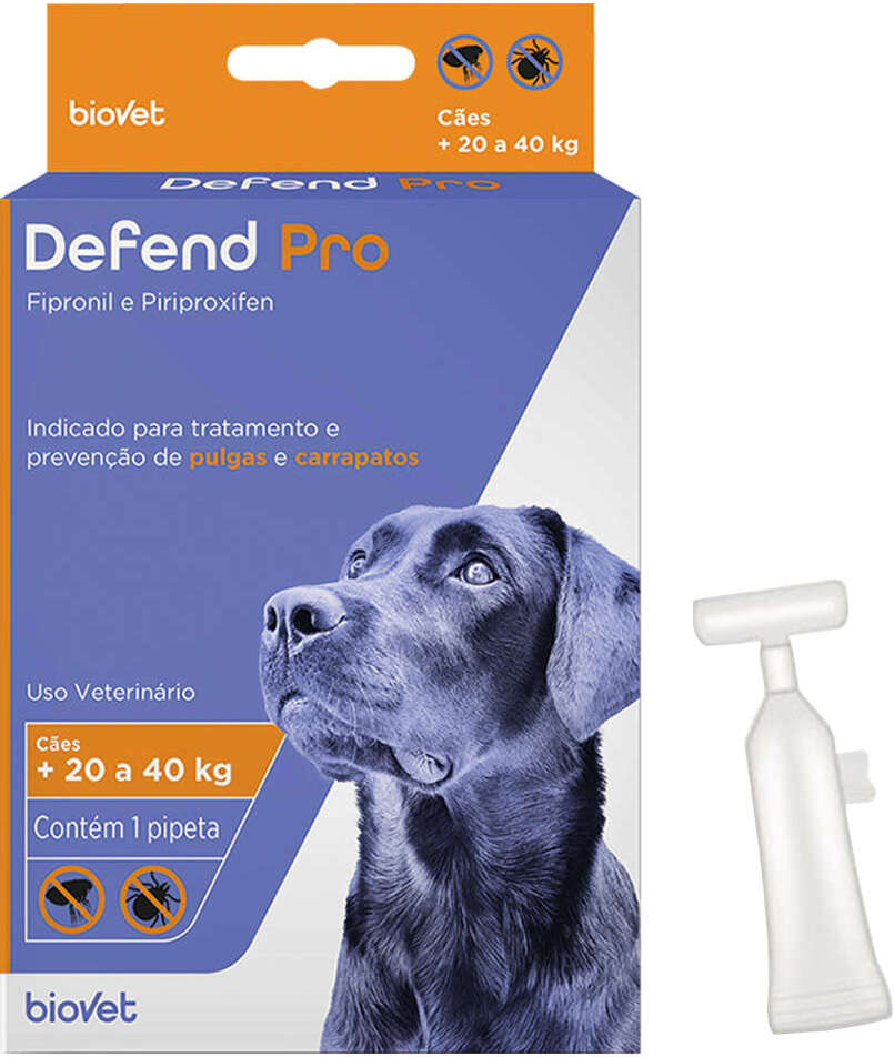 Antipulgas e Carrapatos Biovet Defend Pro para Cães de 20 a 40Kg - 1 Pipeta