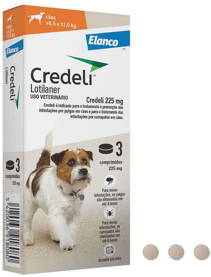 Antipulgas e Carrapatos Credeli 225 mg para Cães de 5,5 a 11Kg - 3 Comprimidos