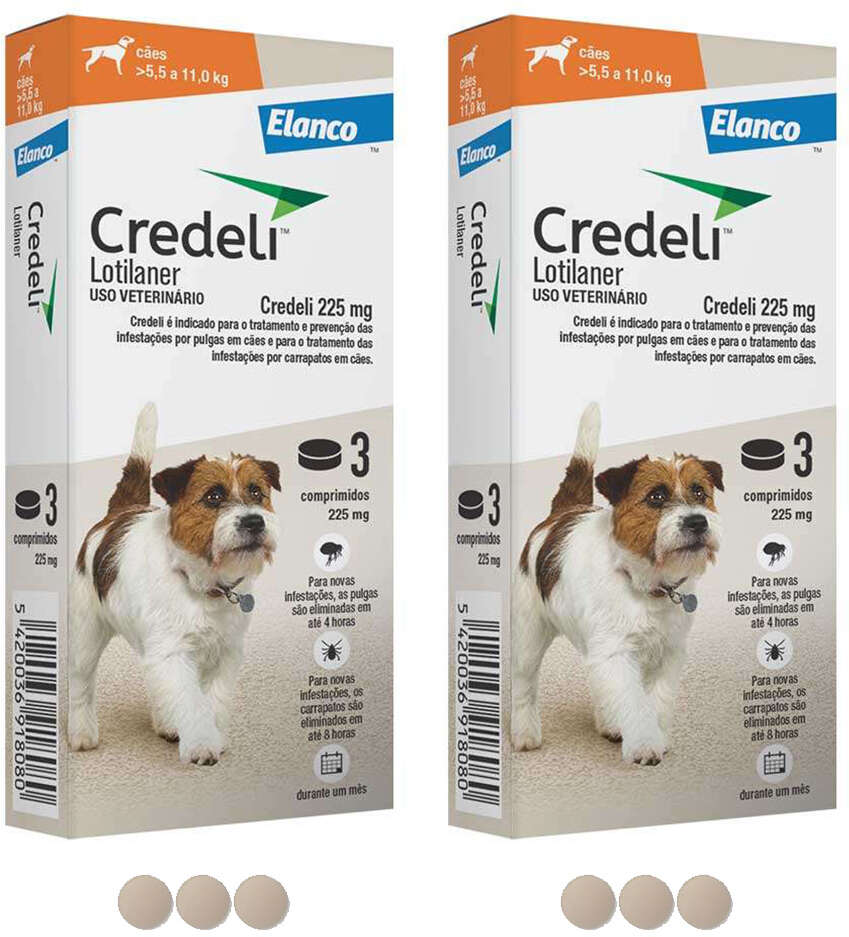 Antipulgas e Carrapatos Credeli 225 mg para Cães de 5,5 a 11Kg - 3 Comprimidos