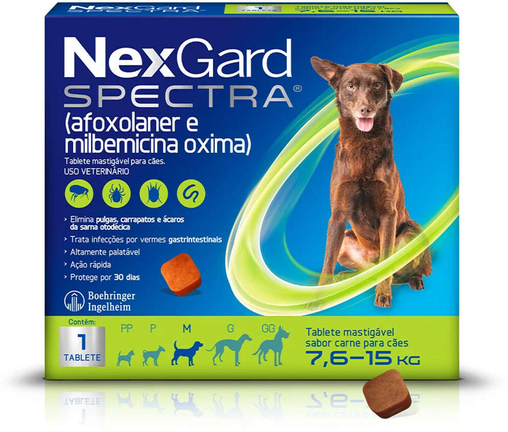 Antipulgas e Carrapatos NexGard Spectra 37,5 mg para Cães de 7,6 a 15Kg - 1 Comprimido