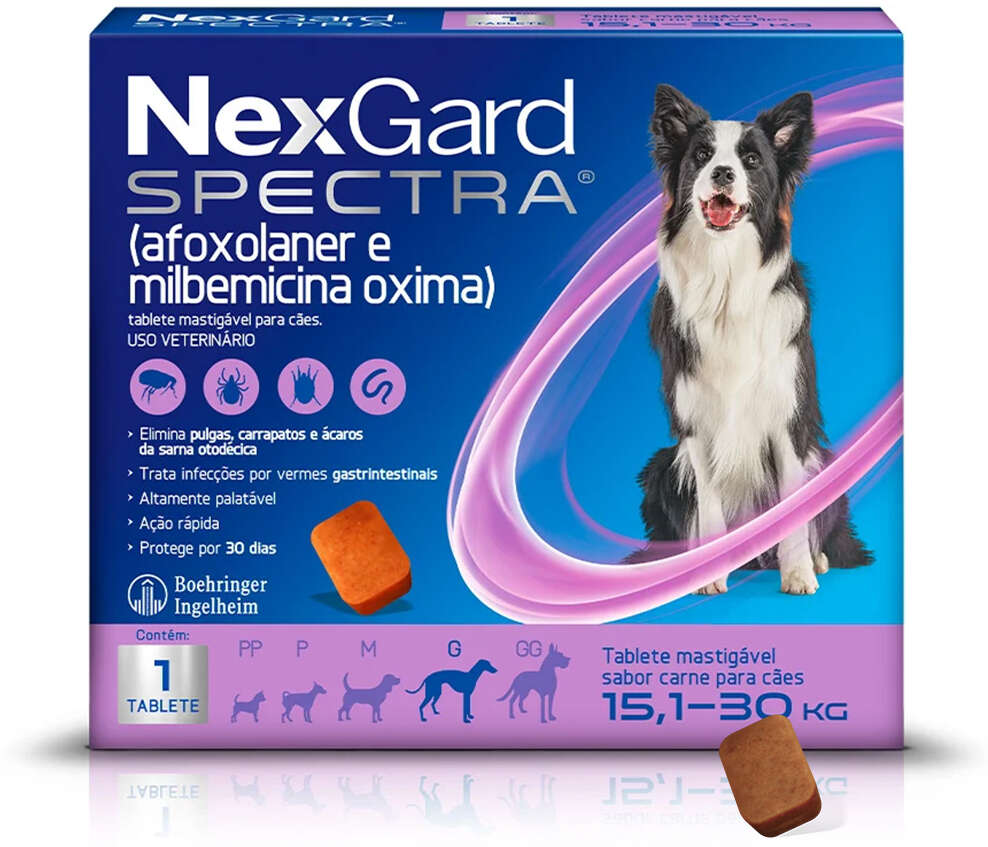 Antipulgas e Carrapatos NexGard Spectra 75 mg para Cães de 15,1 a 30Kg - 1 Comprimido
