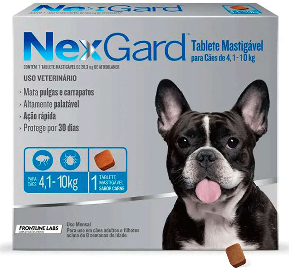 Antipulgas e Carrapatos NexGard 28,3 mg para Cães de 4,1 a 10Kg - 1 Comprimido