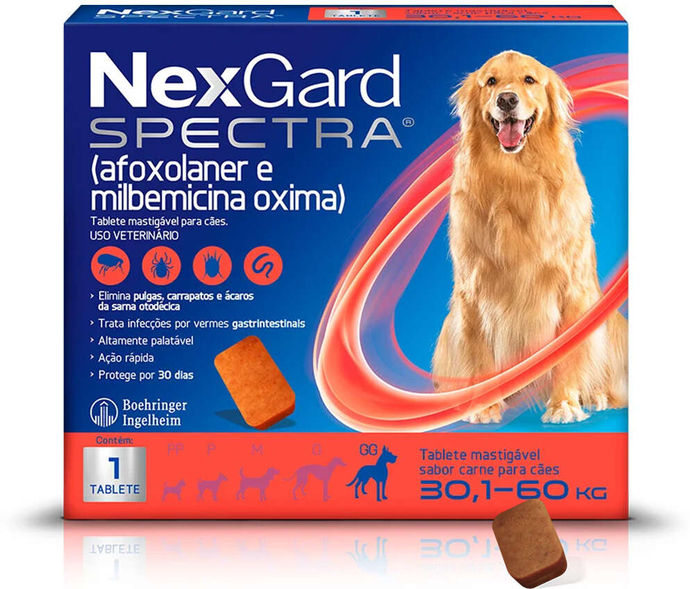 Antipulgas e Carrapatos NexGard Spectra 150 mg para Cães de 30,1 a 60Kg - 1 Comprimido