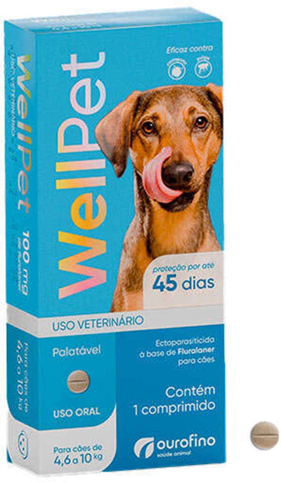 Antipulgas e Carrapatos WellPet 100 mg para Cães de 4,6 a 10Kg - 1 Comprimido