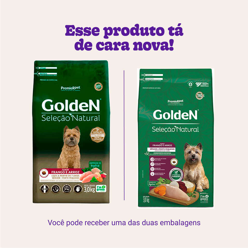 Ração Seca GoldeN Seleção Natural Frango e Arroz para Cães Sênior de Porte Pequeno - 3Kg