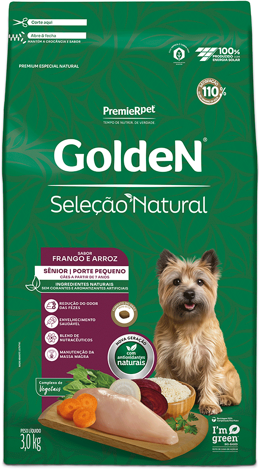 Ração Seca GoldeN Seleção Natural Frango e Arroz para Cães Sênior de Porte Pequeno - 3Kg