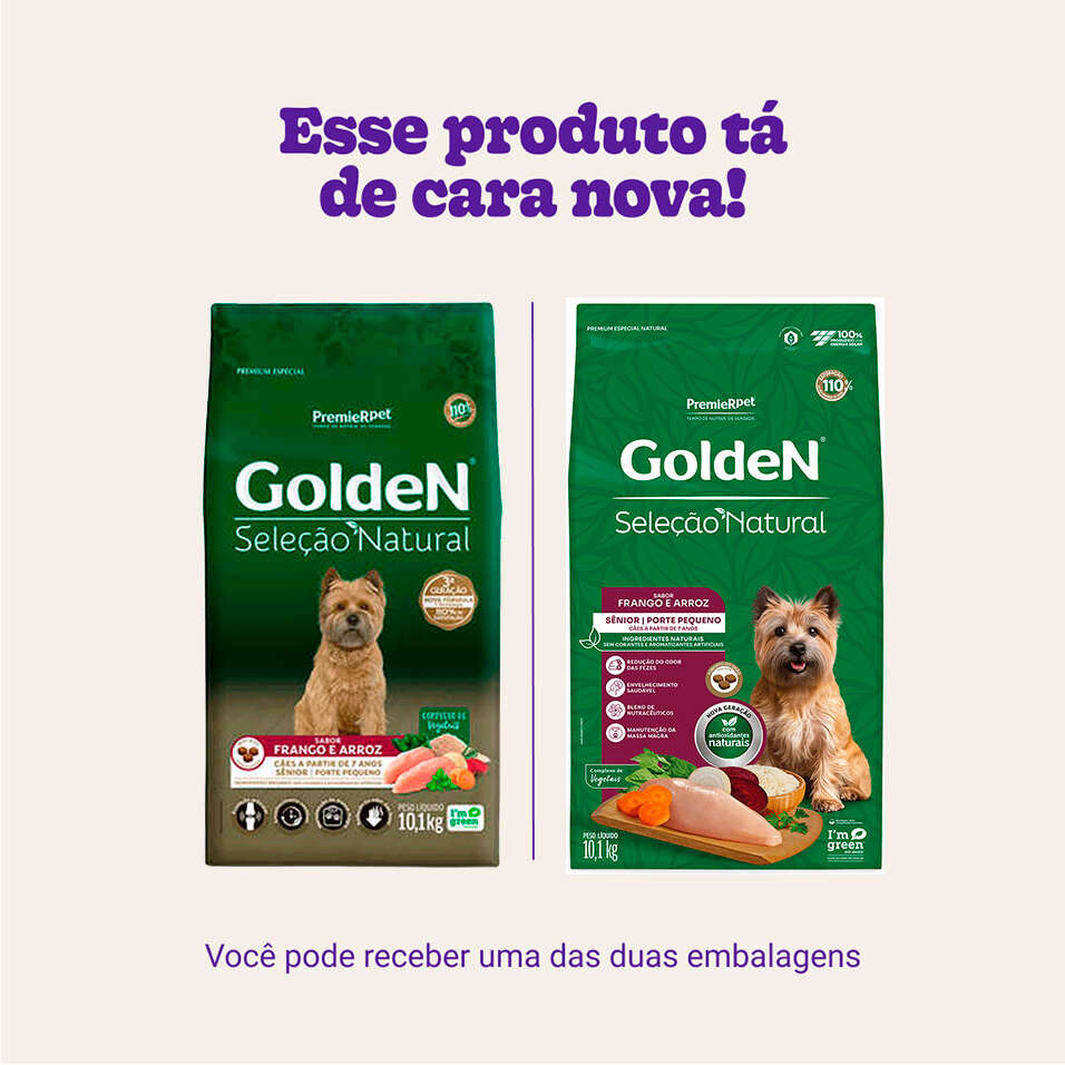 Ração Seca GoldeN Seleção Natural Frango e Arroz para Cães Sênior de Porte Pequeno - 10,1Kg