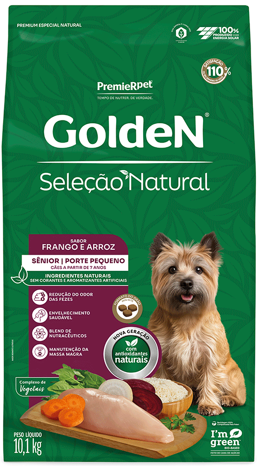 Ração Seca GoldeN Seleção Natural Frango e Arroz para Cães Sênior de Porte Pequeno - 10,1Kg