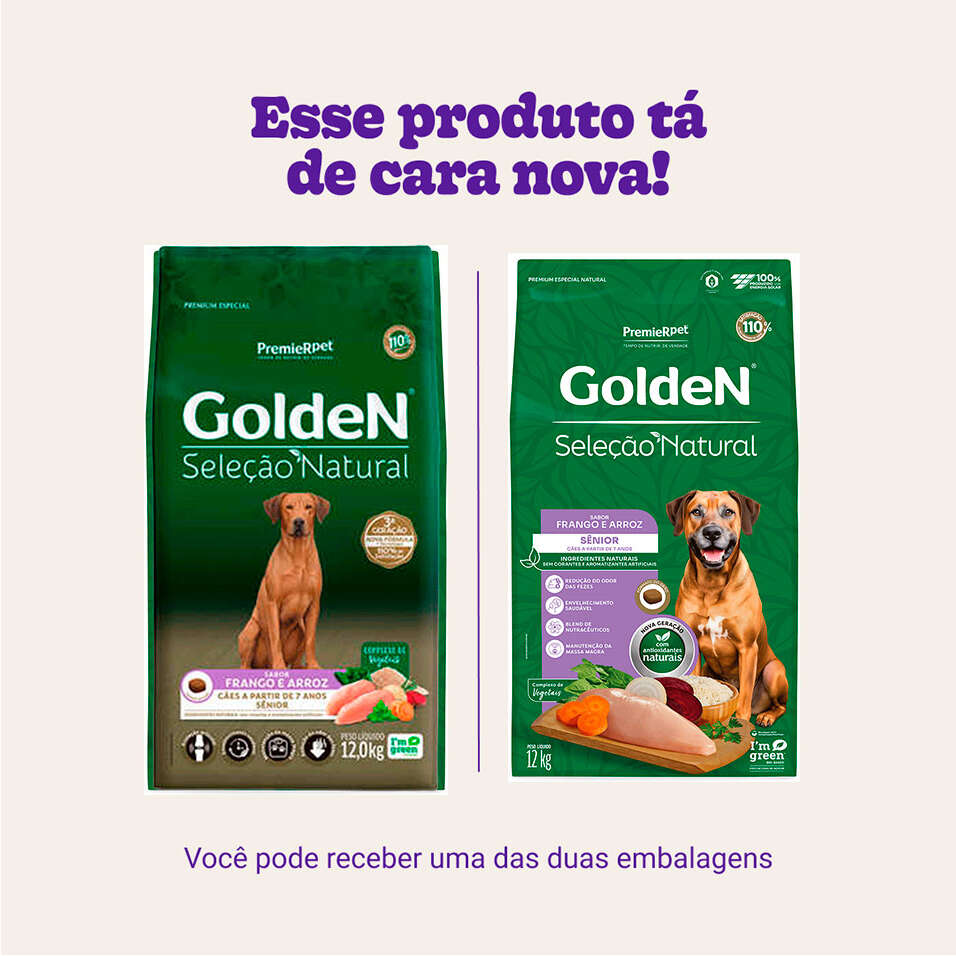 Ração Seca GoldeN Seleção Natural Frango e Arroz para Cães Sênior - 12Kg