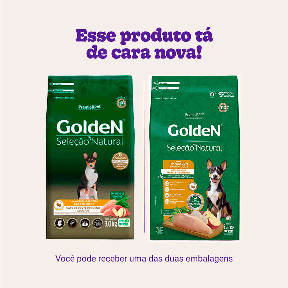 Ração Seca GoldeN Seleção Natural Frango com Batata Doce para Cães Adultos de Porte Pequeno - 3Kg