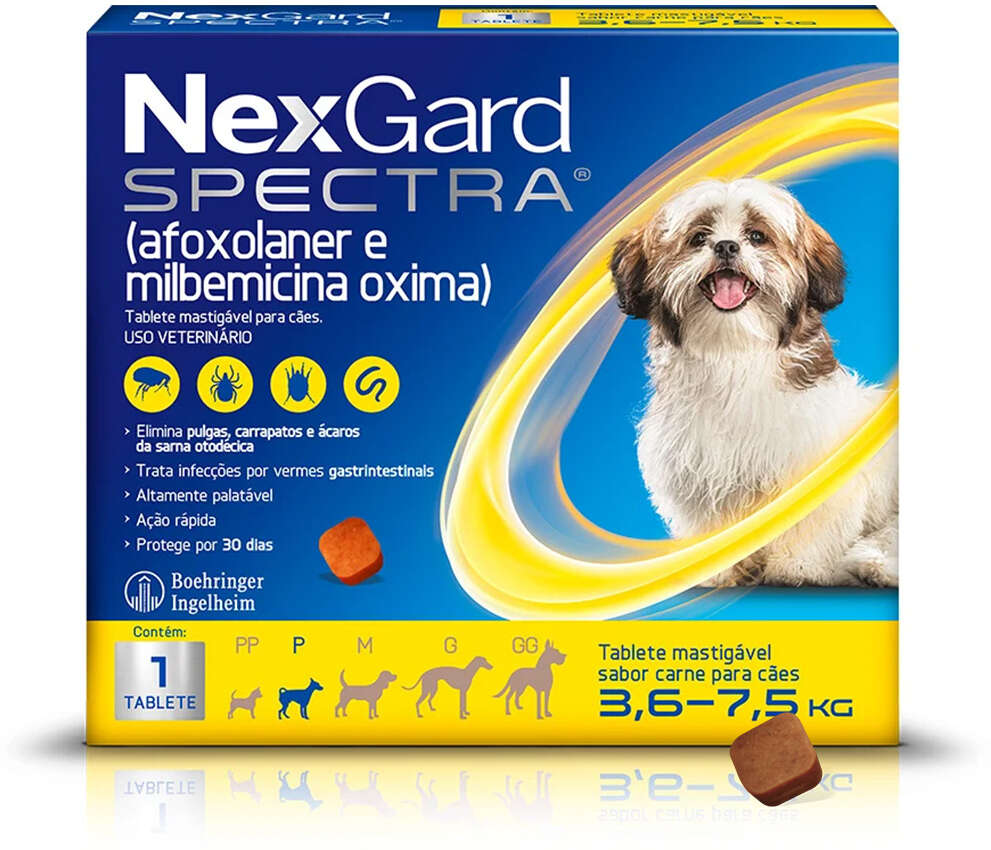 Antipulgas e Carrapatos NexGard Spectra 18,75 mg para Cães de 3,6 a 7,5Kg - 1 Comprimido