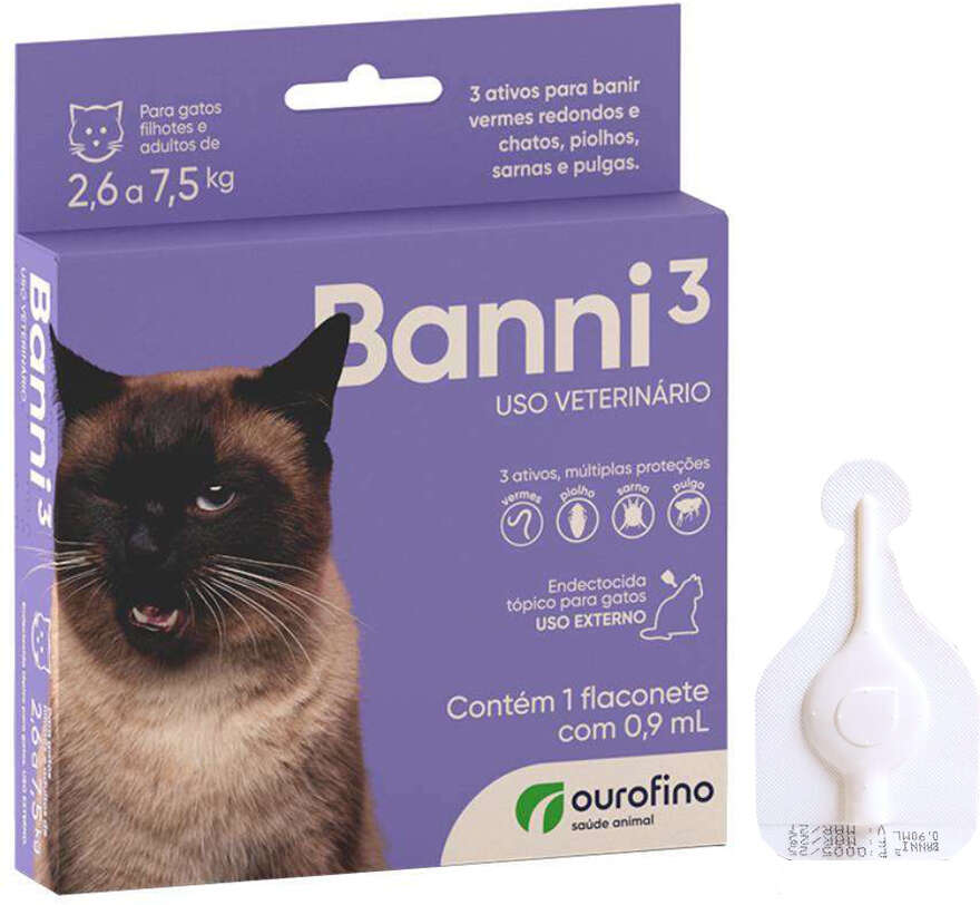 Antipulgas Banni 3 40 mg para Gatos de 2,6 a 7,5Kg - 1 Pipeta