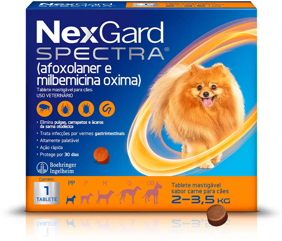 Antipulgas e Carrapatos NexGard Spectra 9,375 mg para Cães de 2 a 3,5Kg - 1 Comprimido