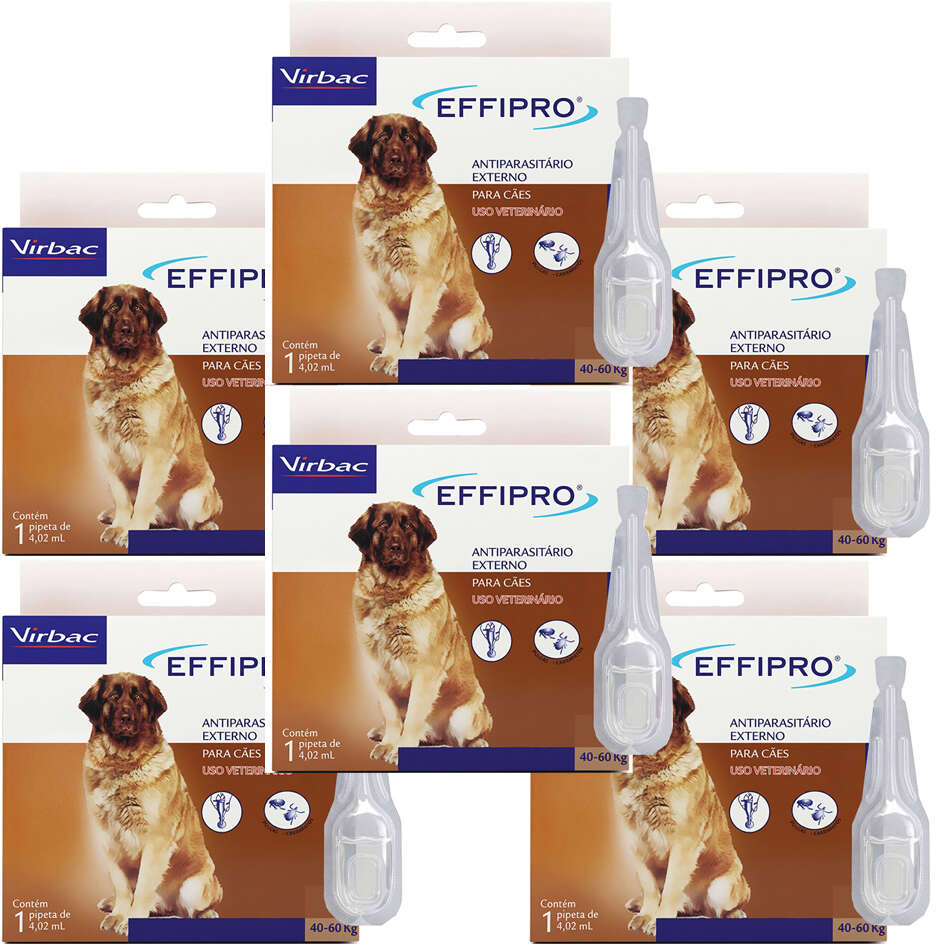 Kit Antipulgas e Carrapatos Virbac Effipro para Cães de 40 até 60Kg 4,02 mL - 6 Caixas (6 Pipetas)