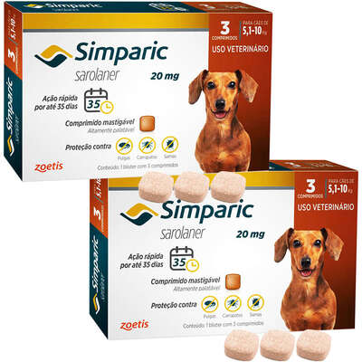 Antipulgas Zoetis Simparic 20 mg para Cães 5,1 a 10 Kg | Petlove
