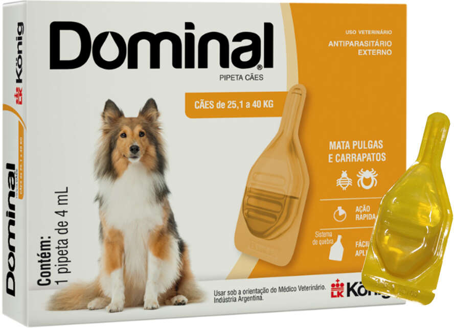 Antiparasitário Externo König Dominal 4 mL para Cães de 25,1 a 40Kg - 1 Pipeta