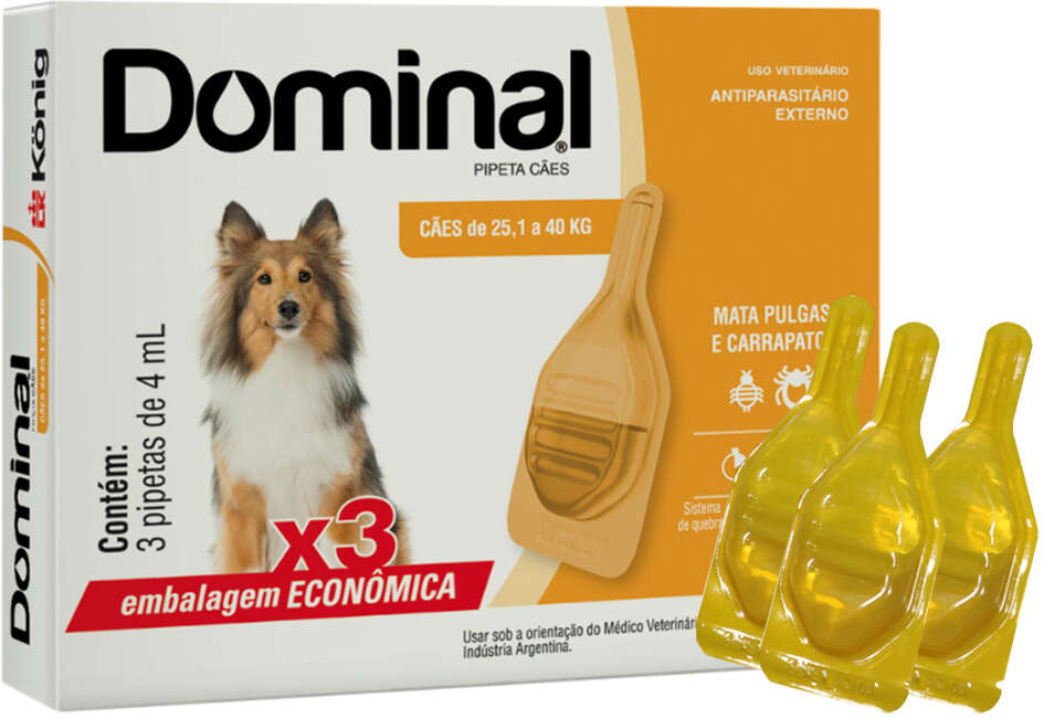 Antiparasitário Externo König Dominal 4 mL para Cães de 25,1 a 40Kg - 3 Pipetas