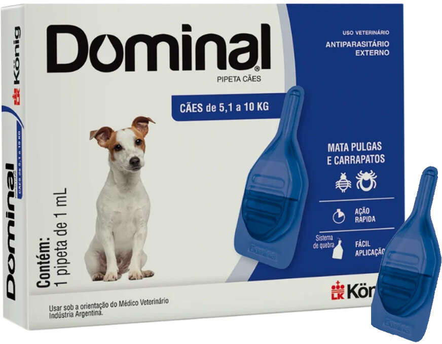 Antiparasitário Externo König Dominal 1 mL para Cães de 5,1 a 10Kg - 1 Pipeta