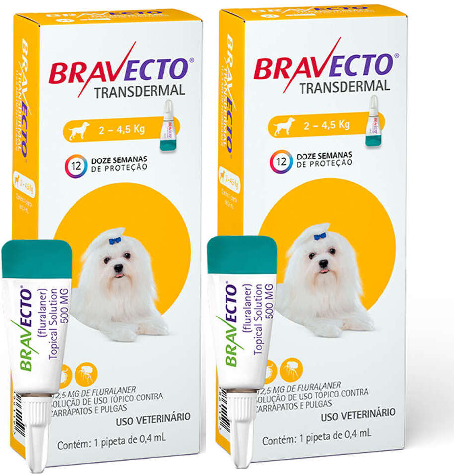 Antipulgas e Carrapatos Bravecto Transdermal 112,5 mg para Cães de 2 a 4,5Kg - 2 Caixas (2 Pipetas)