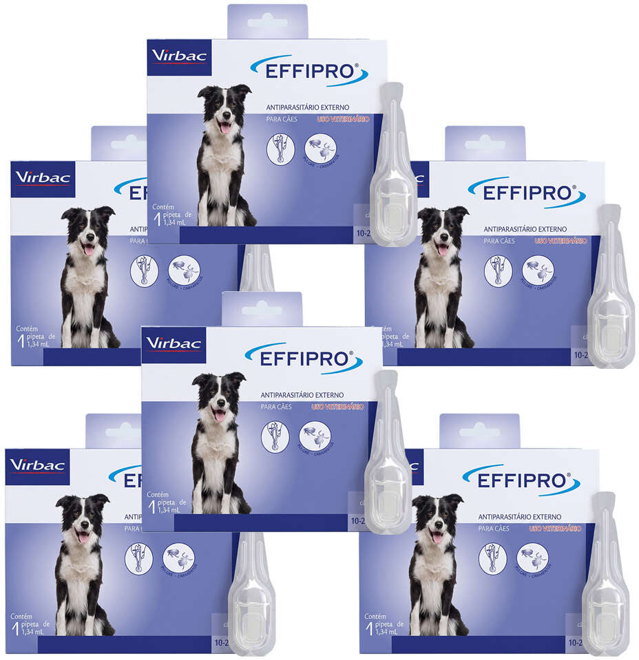 Antipulgas e Carrapatos Virbac Effipro 1,34 mL Cães de 10 até 20Kg - 6 Caixas (6 Pipetas)