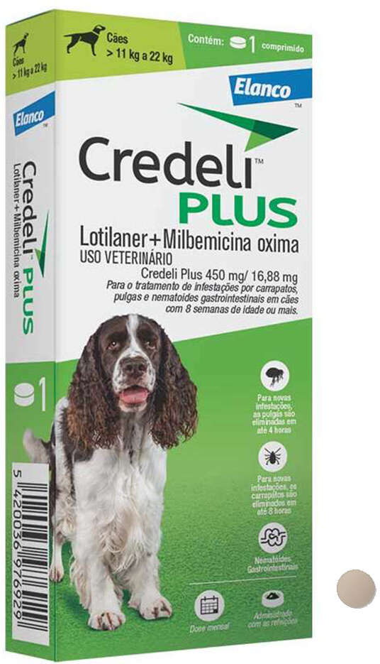 Antipulgas Credeli Plus 450 mg para Cães de 11 a 22Kg - 1 Comprimido