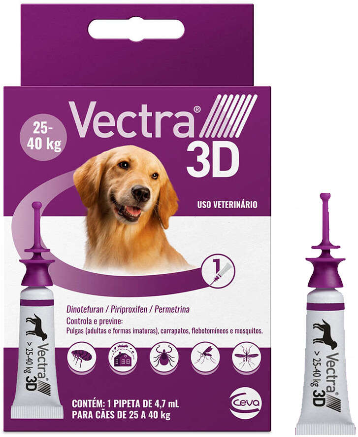 Antipulgas e Carrapatos Vectra 3D 256 mg para Cães de 25 a 40Kg - 1 Pipeta