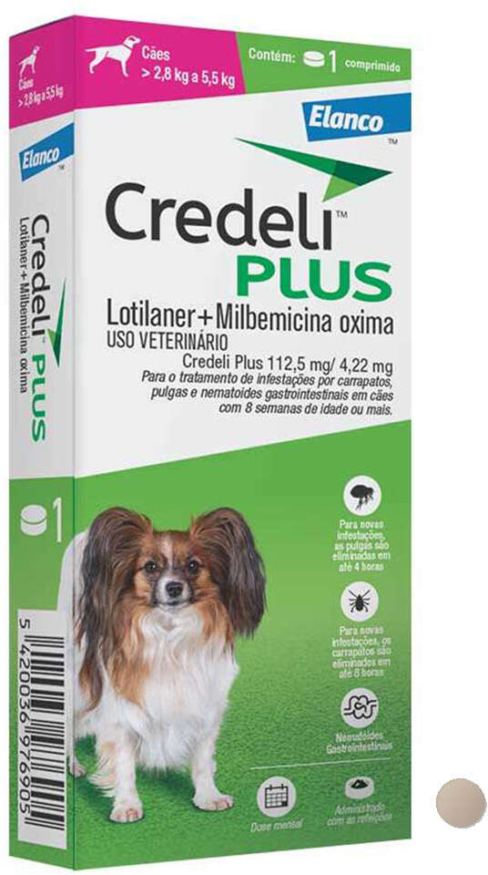 Antipulgas Credeli Plus 112,5 mg para Cães de 2,8 a 5,5Kg - 1 Comprimido