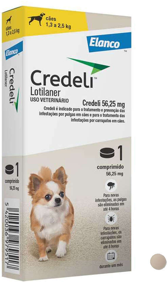 Antipulgas e Carrapatos Credeli 56,25 mg para Cães de 1,3 a 2,5Kg - 1 Comprimido