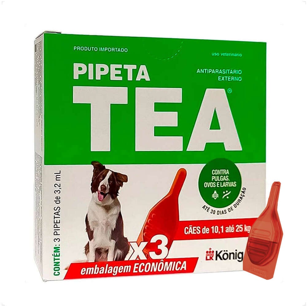 Antiparasitário Externo TEA Pipeta 10,1 a 25Kg 3,2 mL para Cães - 3 Pipetas