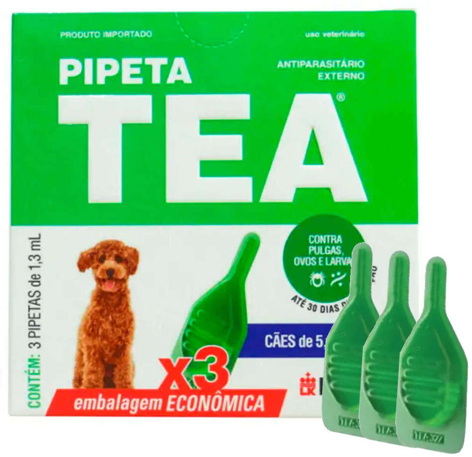 Antiparasitário Externo TEA Pipeta de 5,1 a 10Kg 1,3 mL para Cães - 3 Pipetas