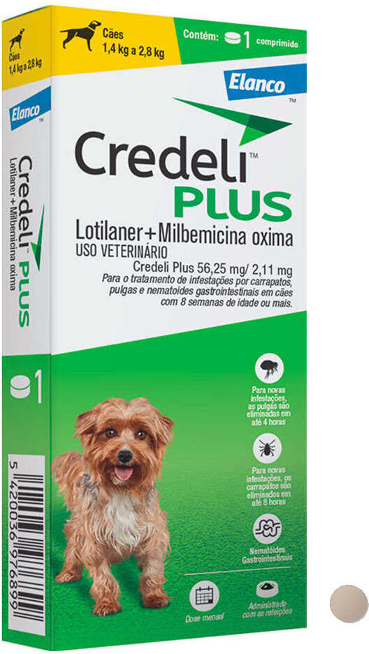 Antipulgas Credeli Plus 56,25 mg para Cães de 1,4 a 2,8Kg - 1 Comprimido