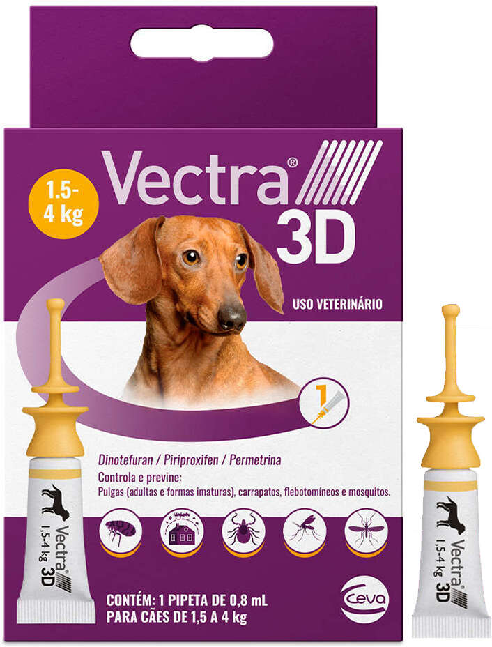Antipulgas e Carrapatos Vectra 3D 43,6 mg para Cães de 1,5 a 4Kg - 1 Pipeta
