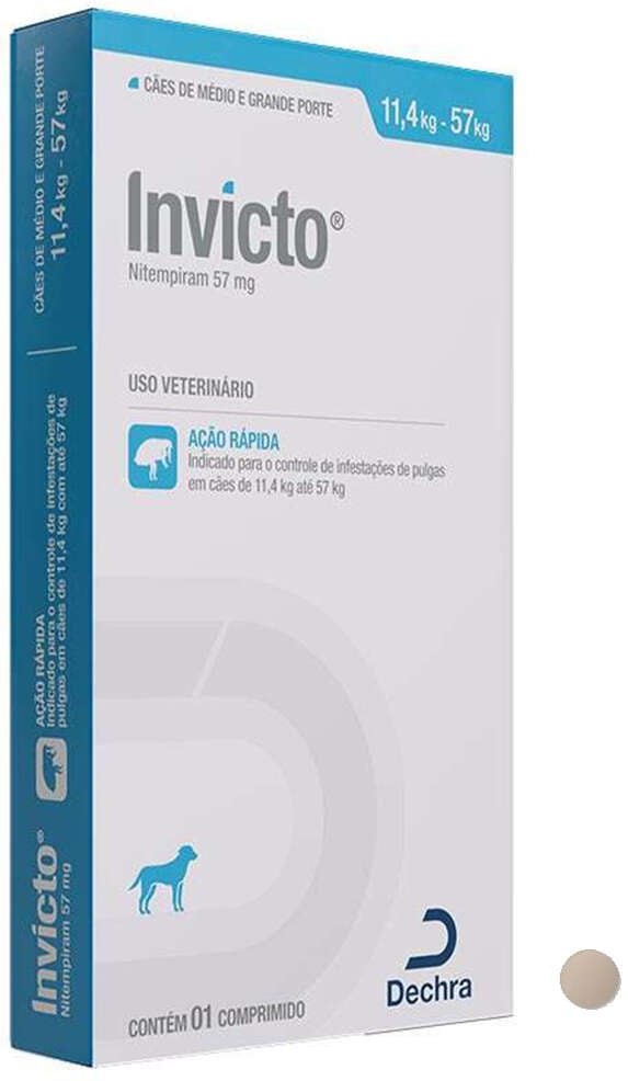 Antipulgas Invicto 57 mg para Cães de 11,4 a 57Kg - 1 Comprimido