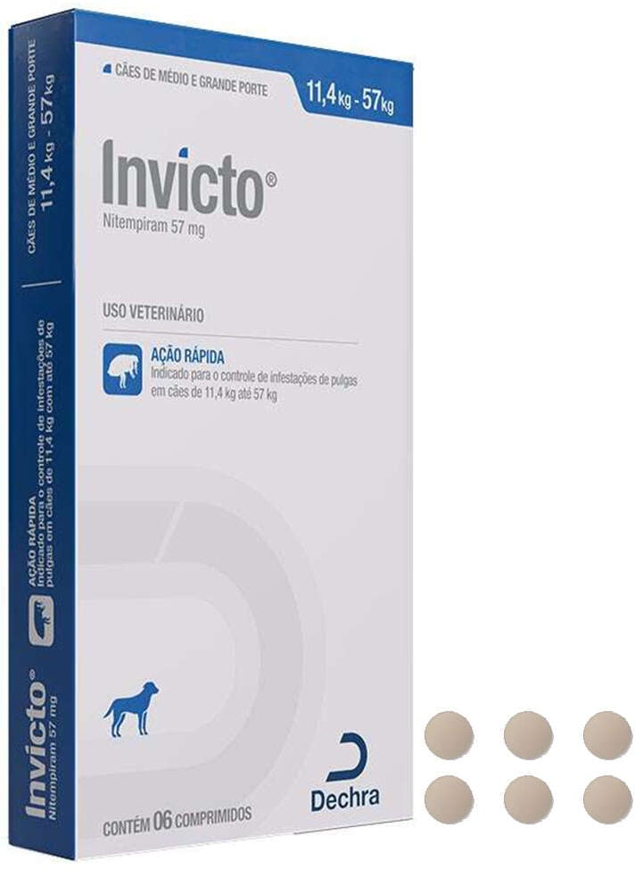 Antipulgas Invicto 57 mg para Cães de 11,4 a 57Kg - 6 Comprimidos