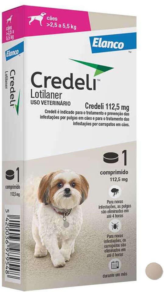 Antipulgas e Carrapatos Credeli 112,5 mg para Cães de 2,5 a 5,5Kg - 1 Comprimido