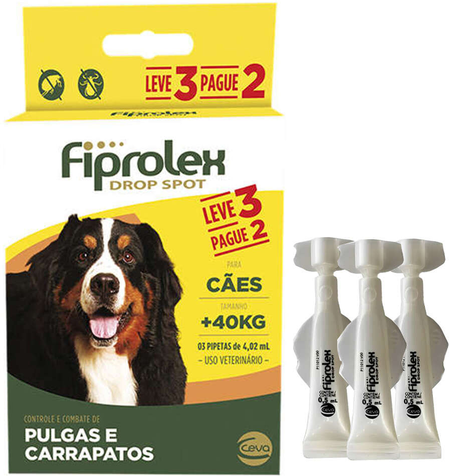 Antipulgas e Carrapatos Ceva Fiprolex Drop Spot de 4,02 mL para Cães Acima de 41Kg - 3 Pipetas