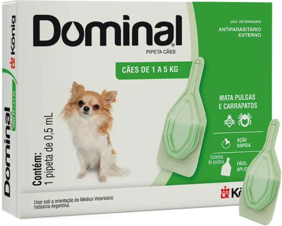 Antiparasitário Externo König Dominal 0,5 mL para Cães de 1 a 5Kg - 1 Pipeta