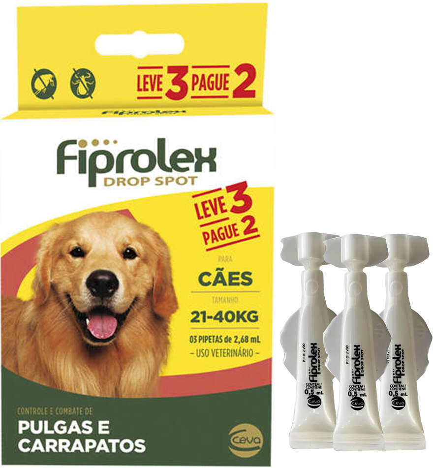 Antipulgas e Carrapatos Ceva Fiprolex Drop Spot de 2,68 mL para Cães de 21 a 40Kg - Leve 3 Pague 2