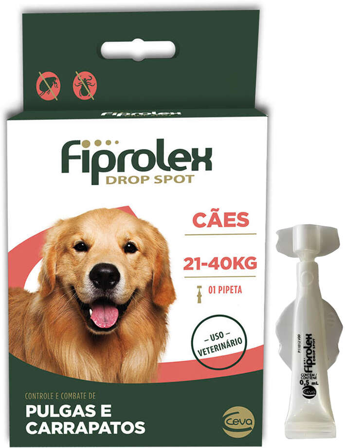 Antipulgas e Carrapatos Fiprolex Drop Spot 268 mg para Cães de 21 a 40Kg - 1 Pipeta