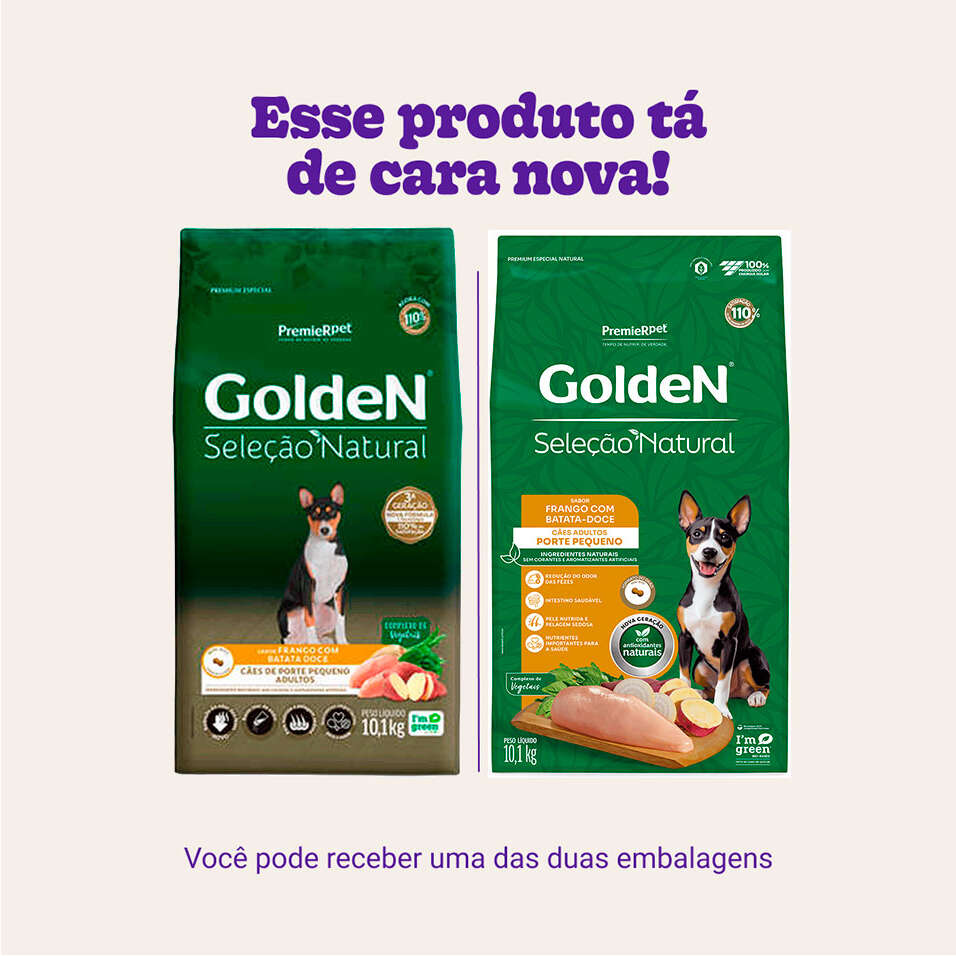 Ração Seca GoldeN Seleção Natural Frango com Batata Doce para Cães Adultos de Porte Pequeno - 10,1Kg