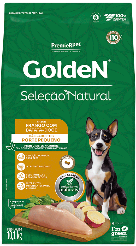 Ração Seca GoldeN Seleção Natural Frango com Batata Doce para Cães Adultos de Porte Pequeno - 10,1Kg