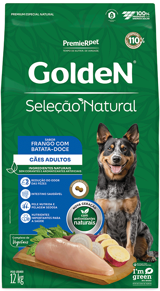 Ração Seca GoldeN Seleção Natural Frango com Batata Doce para Cães Adultos - 12Kg