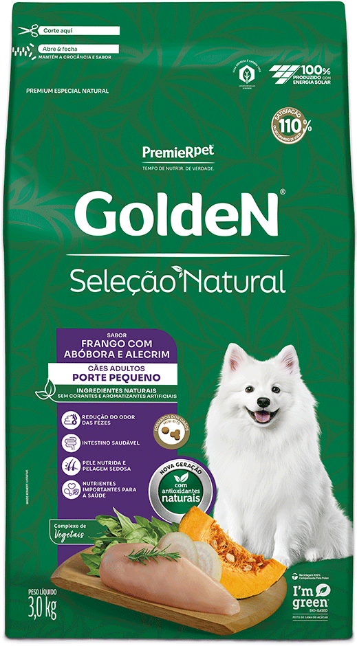 Ração Seca Golden Seleção Natural Frango, Abóbora e Alecrim para Cães Adultos Raças Pequenas - 3Kg