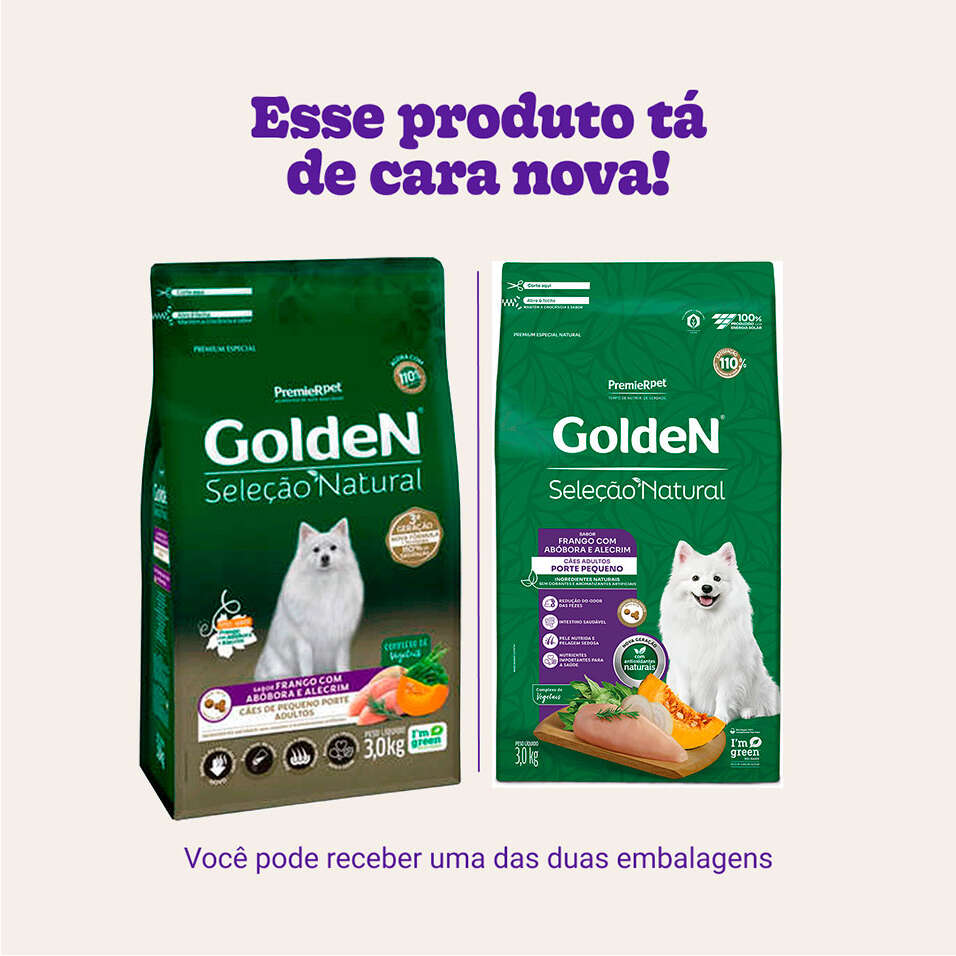 Ração Seca Golden Seleção Natural Frango, Abóbora e Alecrim para Cães Adultos Raças Pequenas - 3Kg